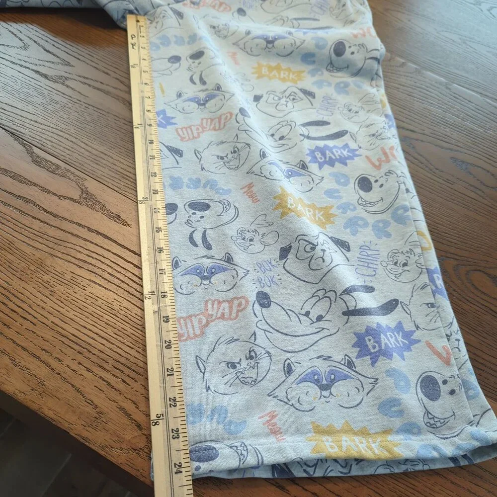 Disney Critter Lounge elastic waist sweat pants wide leg Grey Multi-Color Size L